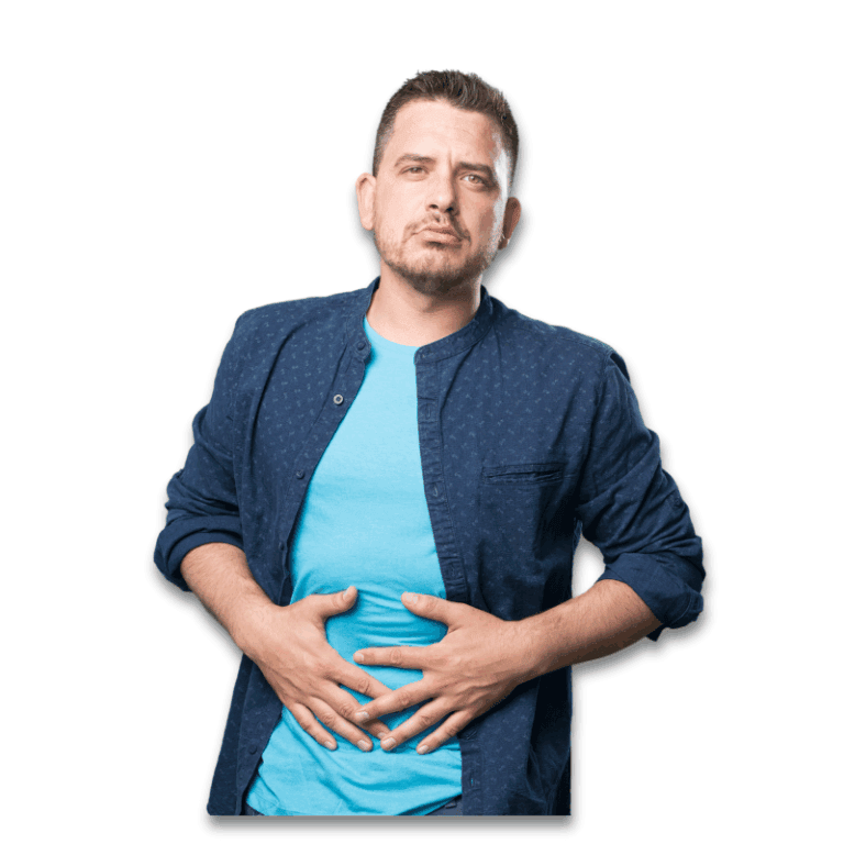 young male with both hands on his stomach wondering how to treat Sibo
