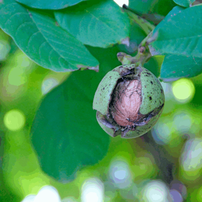photo of black walnut with hull on the tree